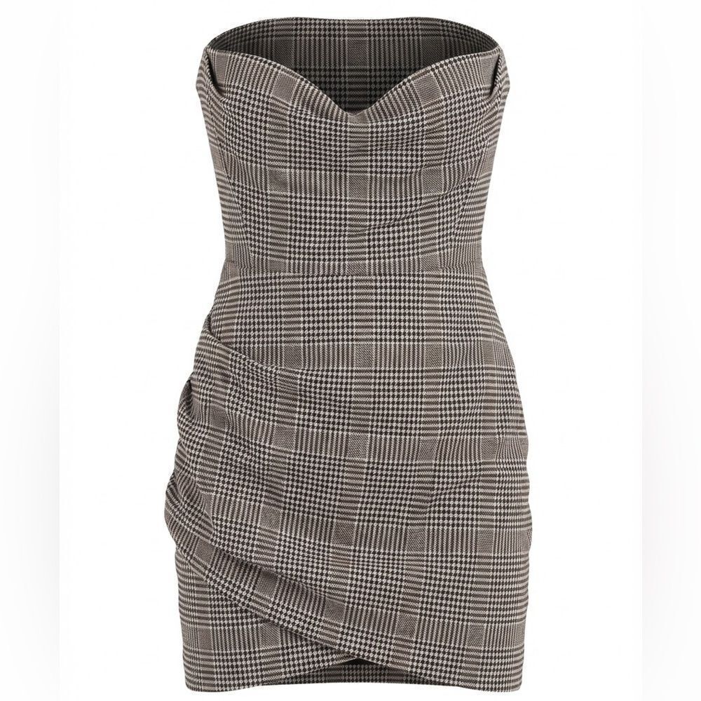 HOUSE OF HARLOW 1960 WOMENS MINI DRESS SIZE XS GREY CHECK TWEED